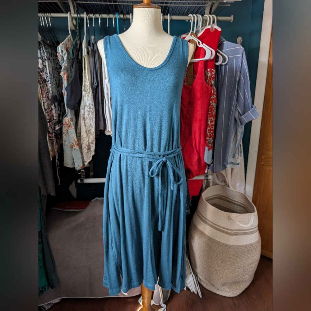 LOFT Blue Sleeveless Scoop Neck Sundress